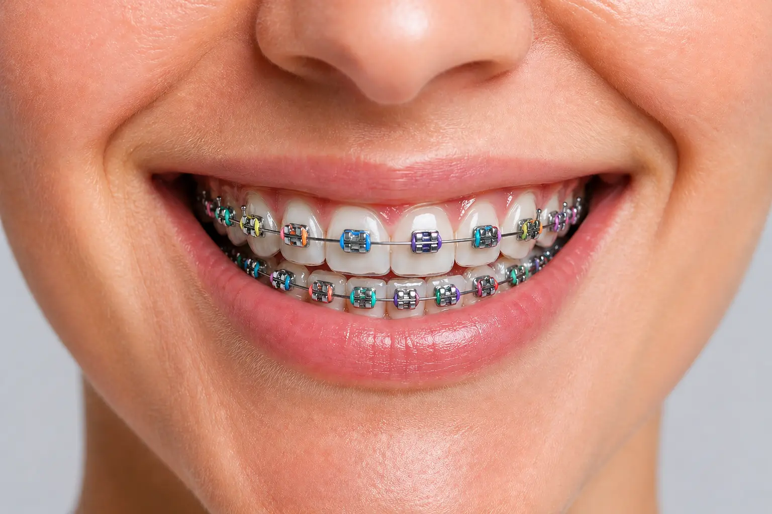 Brackets metálicos en sonrisa adulta, una de las opciones de ortodoncia en Sevilla con la Dra. Amalfi Mármol